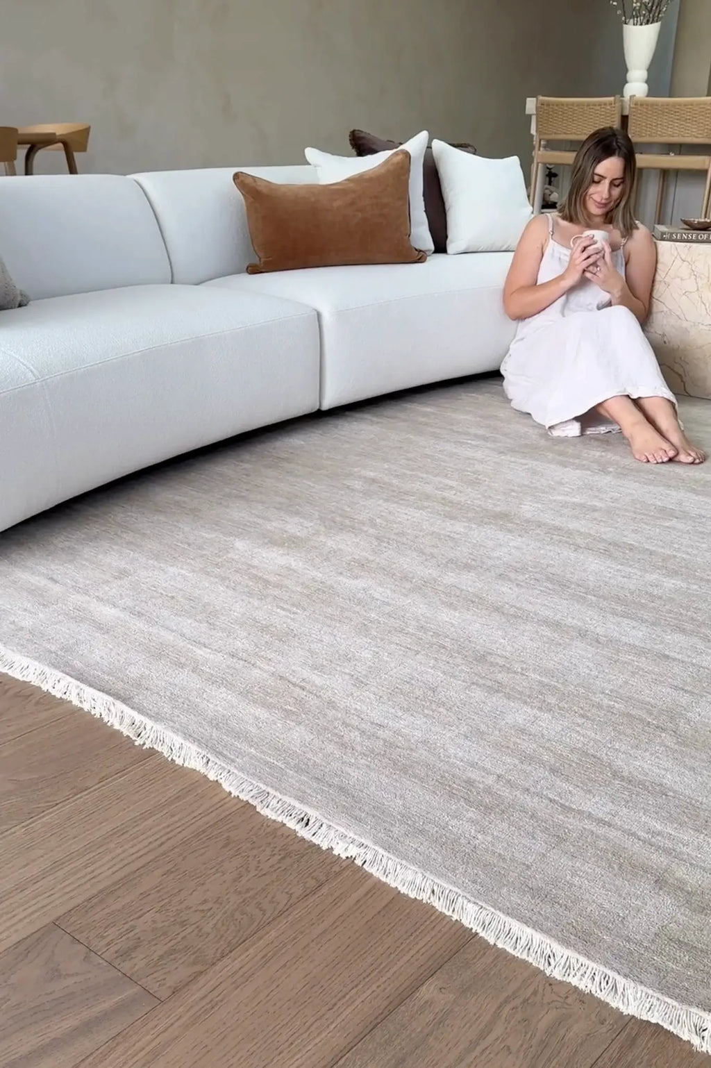 Sample of Bhakti Abrash Wool Blend Rug in Oyster