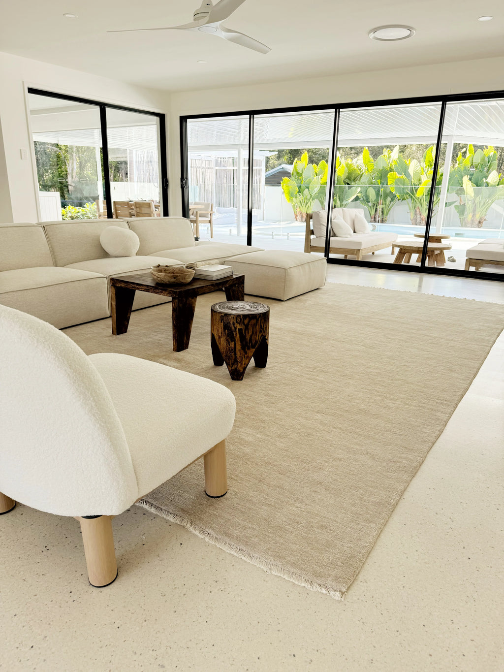 Sample of Bhakti Abrash Wool Blend Rug in Oyster