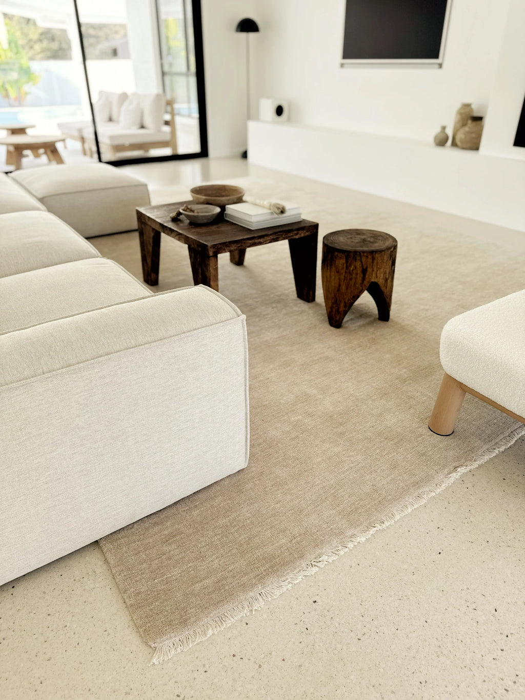 Sample of Bhakti Abrash Wool Blend Rug in Oyster