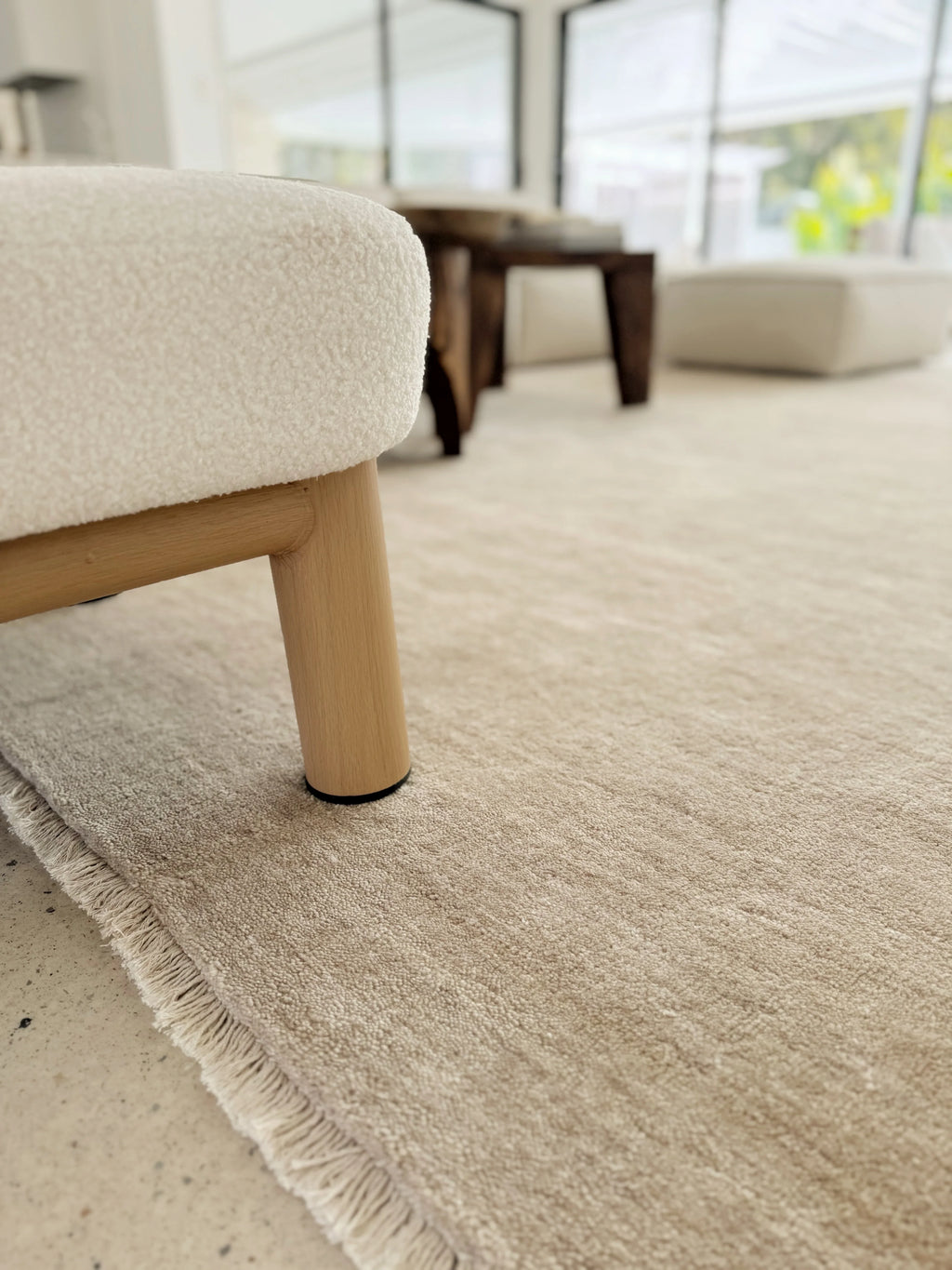 Sample of Bhakti Abrash Wool Blend Rug in Oyster