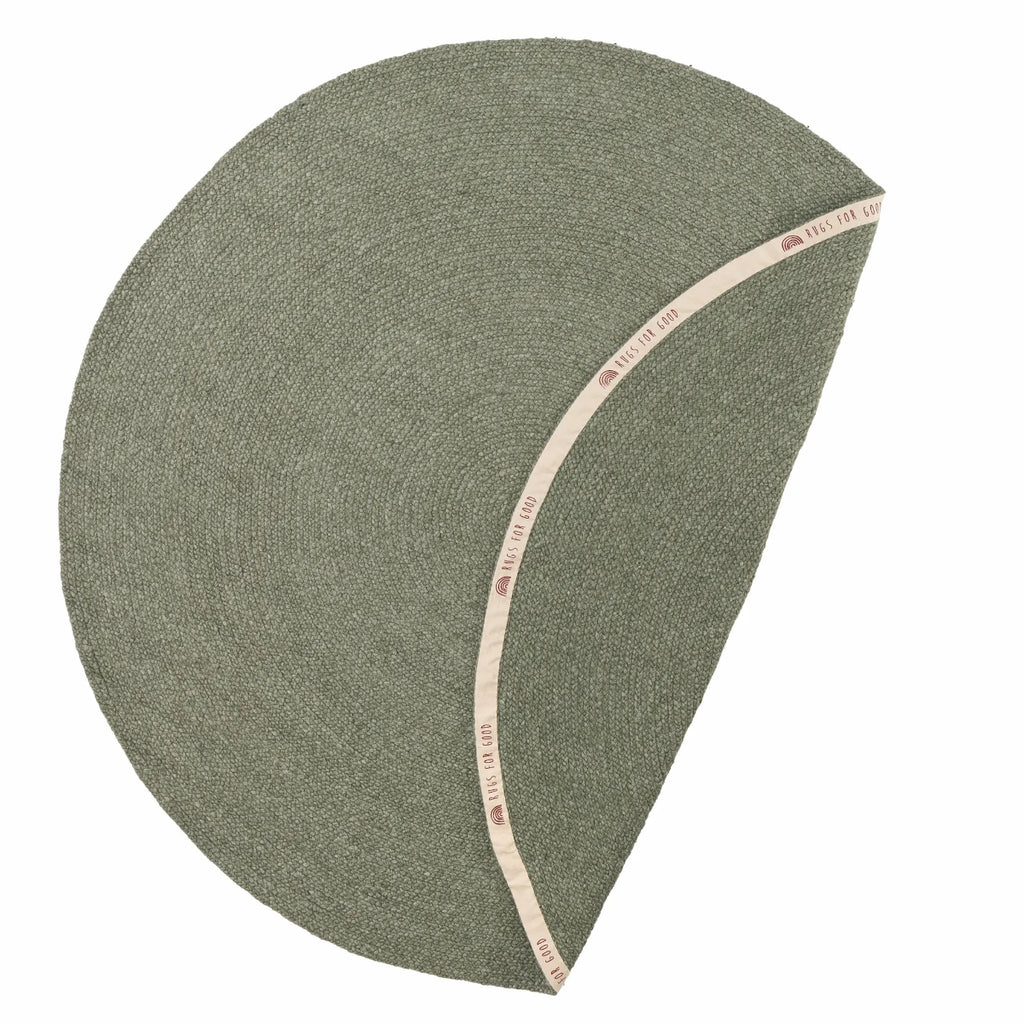 Sample Jiva Round Braided Wool Rug in Olive