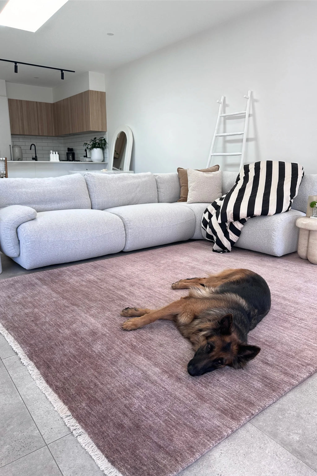 Sample of Bhakti Abrash Wool Blend Rug in Mauve