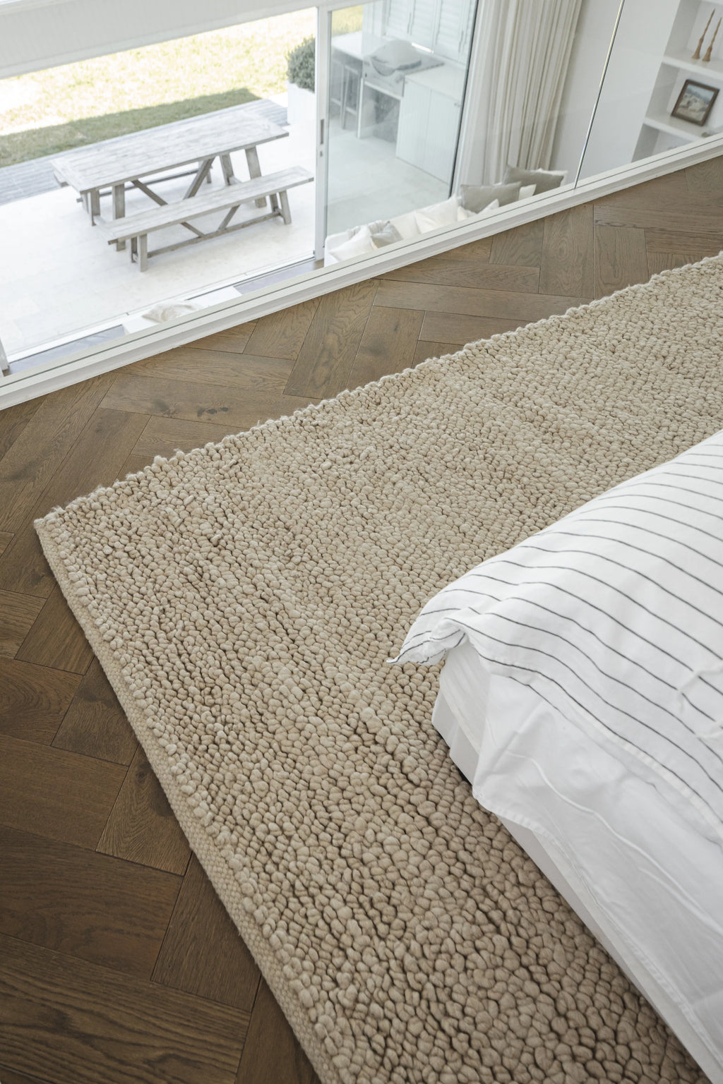 Sample of Newport Pebbly Weave Wool Rug in Beige