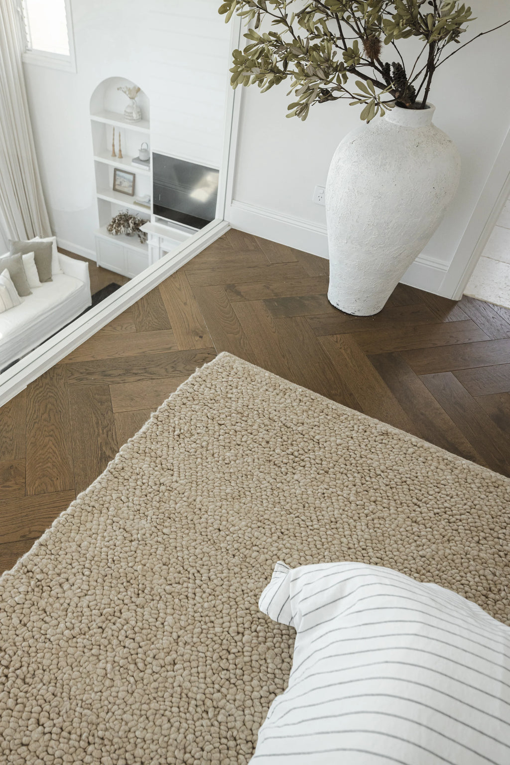 Sample of Newport Pebbly Weave Wool Rug in Beige
