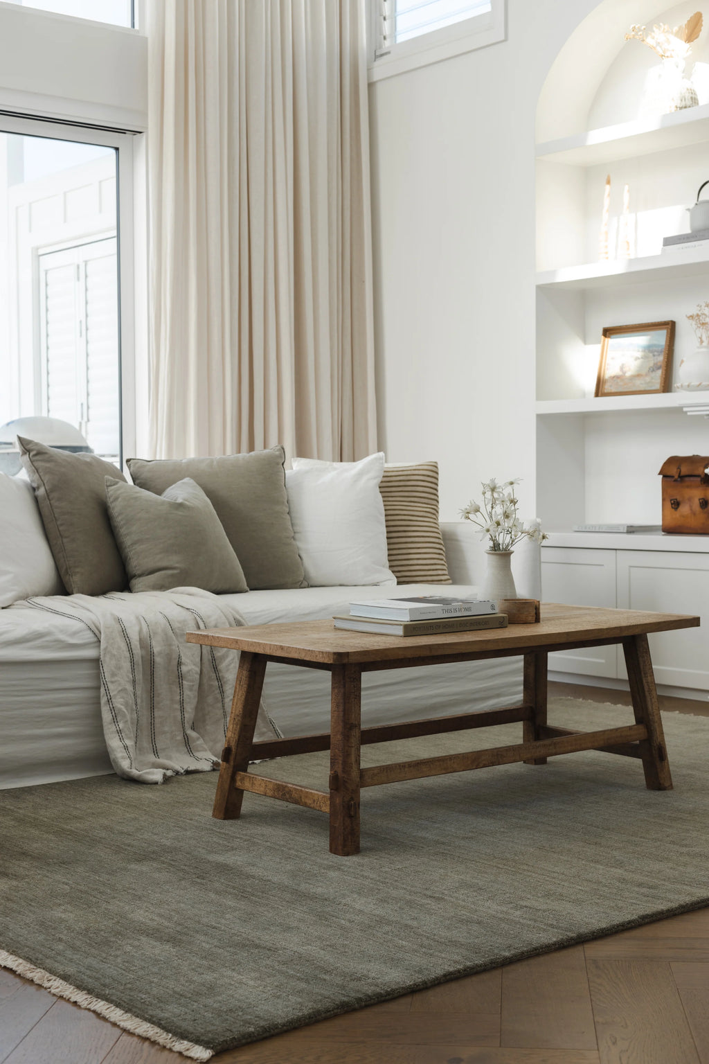 Sample of Bhakti Abrash Wool Blend Rug in Olive