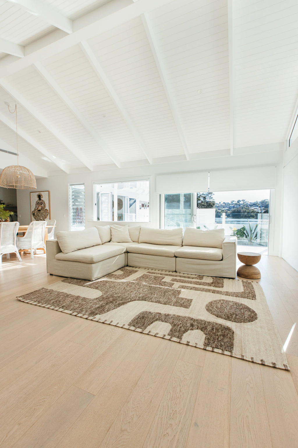 Leblon Abstract Pattern New Zealand Wool Rug in Natural