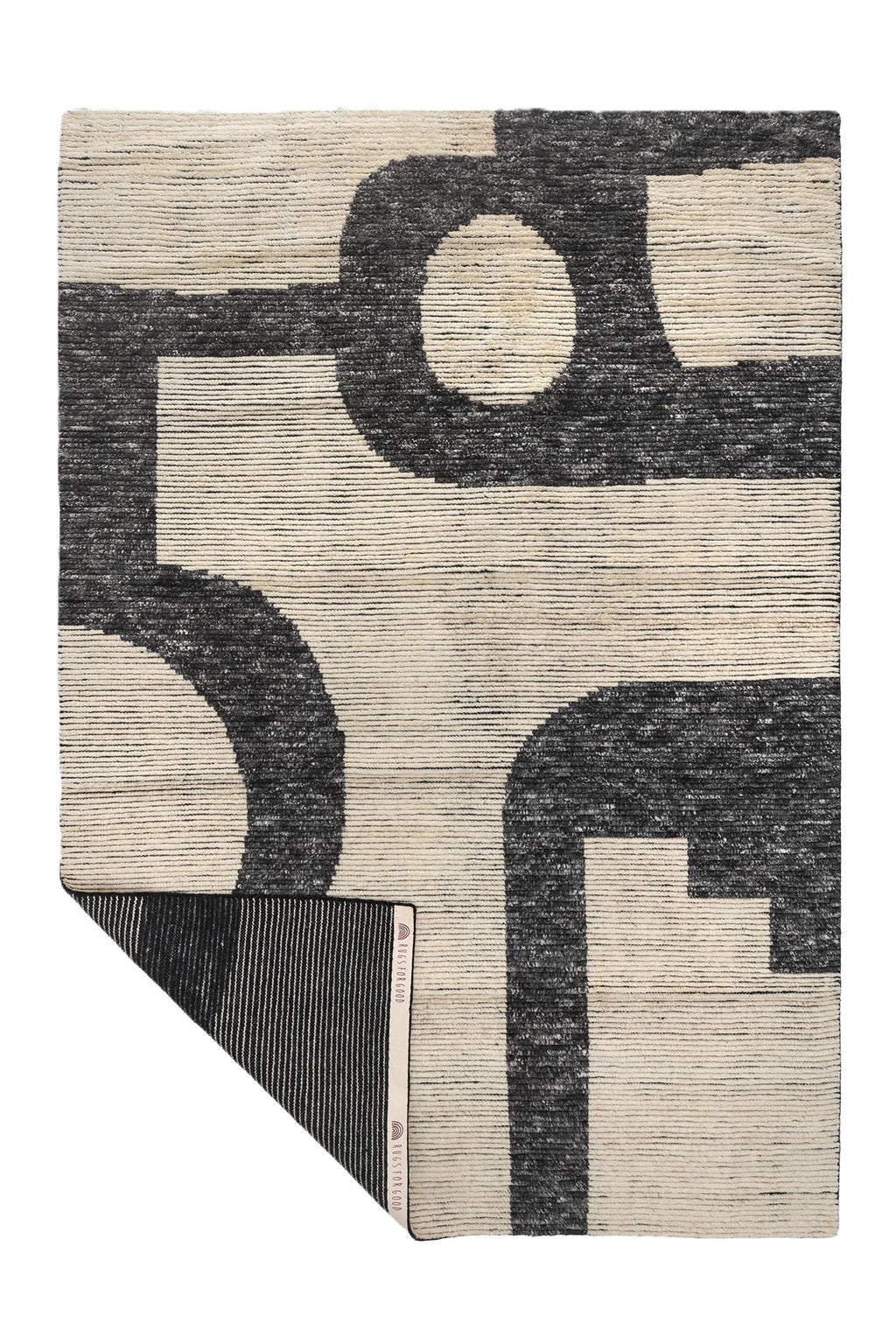 Leblon Abstract Pattern New Zealand Wool Rug in Beige and Charcoal