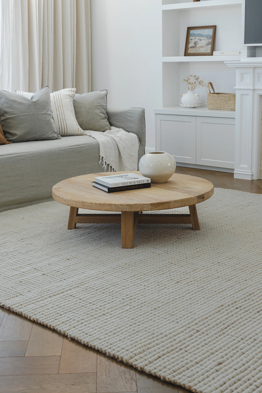 Sample of Alskar Handwoven Wool and Jute Rug in Ivory