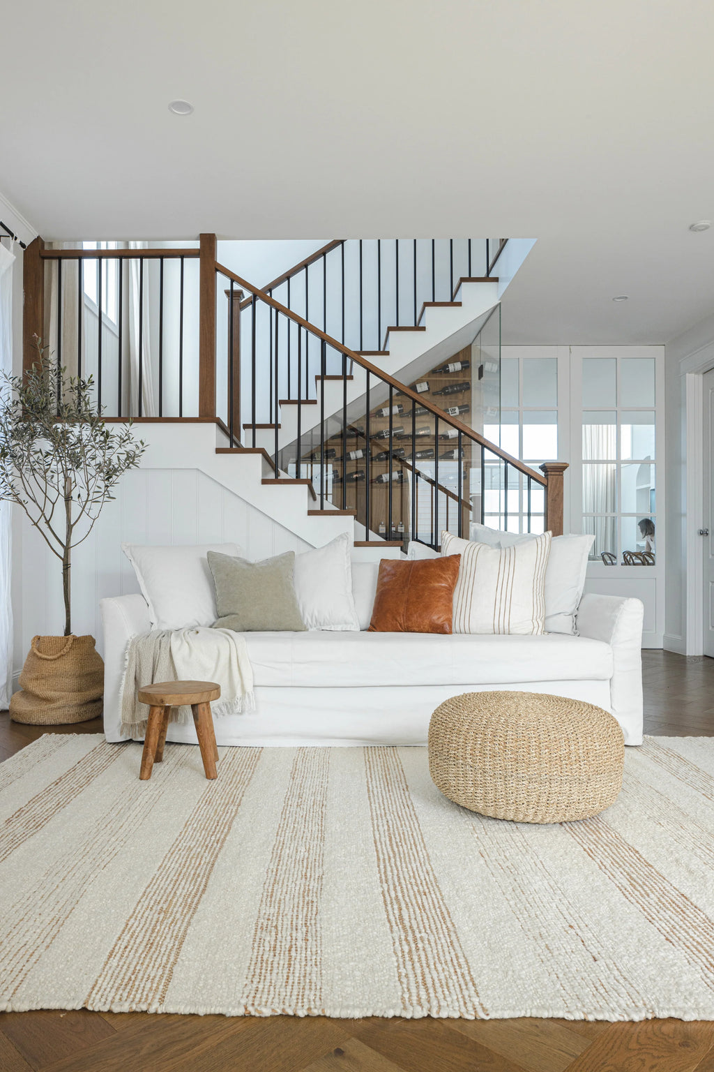 Laguna Wool and Jute Striped Rug in Ivory