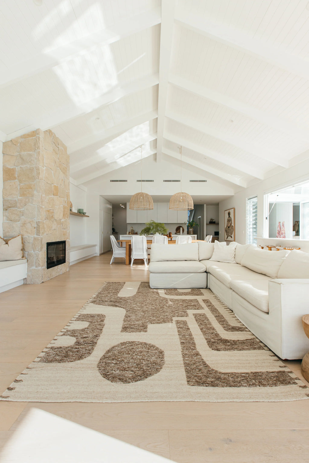Leblon Abstract Pattern New Zealand Wool Rug in Natural