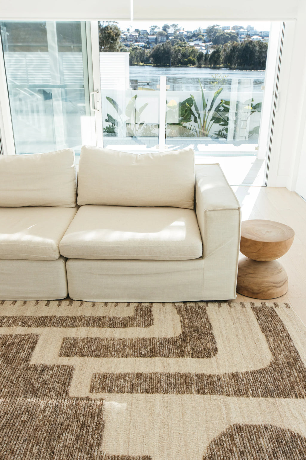 Leblon Abstract Pattern New Zealand Wool Rug in Natural