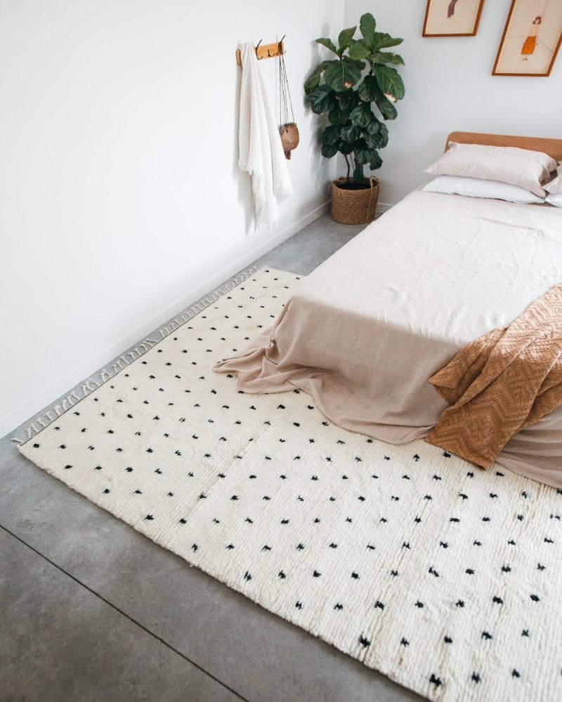 Agni Polka Dot New Zealand Wool Moroccan Rug in Ivory & Black