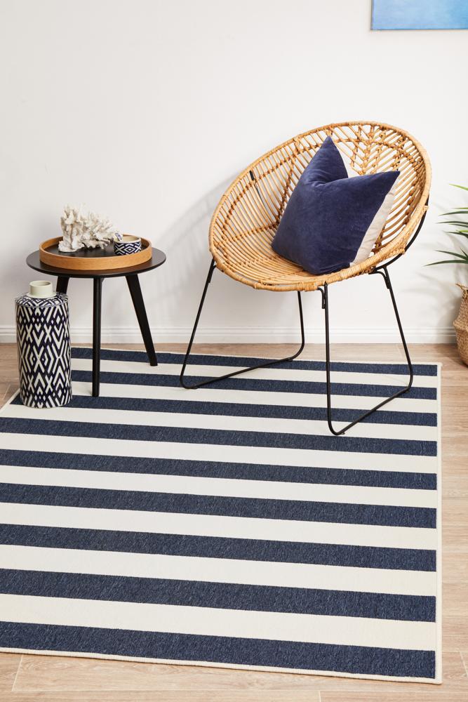 Copacabana Navy & White Striped Outdoor Rug