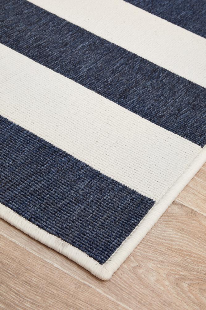 Copacabana Navy & White Striped Outdoor Rug