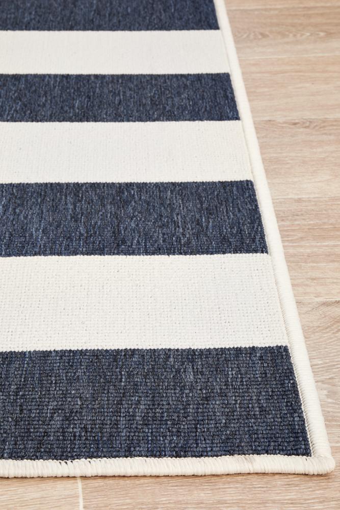Copacabana Navy & White Striped Outdoor Rug