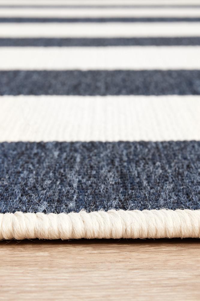 Copacabana Navy & White Striped Outdoor Rug