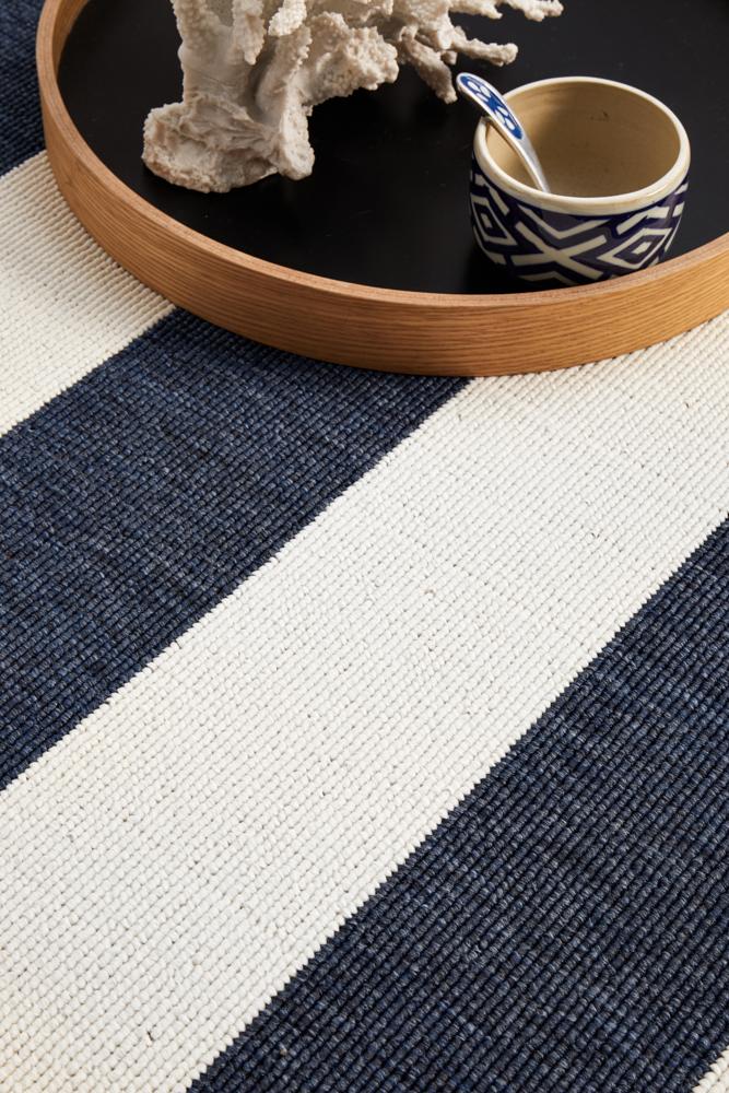 Copacabana Navy & White Striped Outdoor Rug