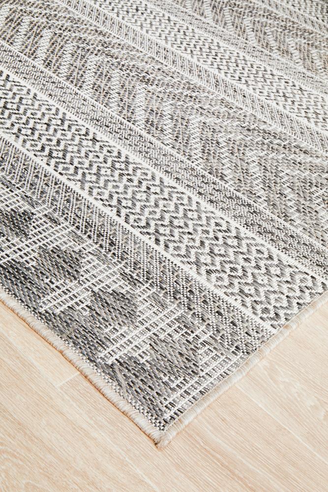 Capri Charcoal Linear Pattern Indoor Outdoor Rug