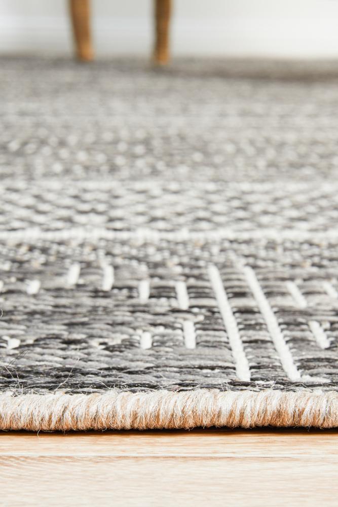 Capri Charcoal Linear Pattern Indoor Outdoor Rug