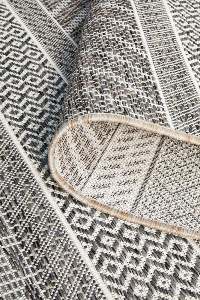 Capri Charcoal Linear Pattern Indoor Outdoor Rug